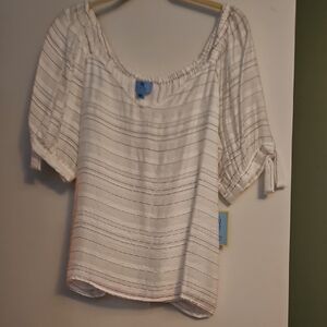 CeCe White Striped Blouse